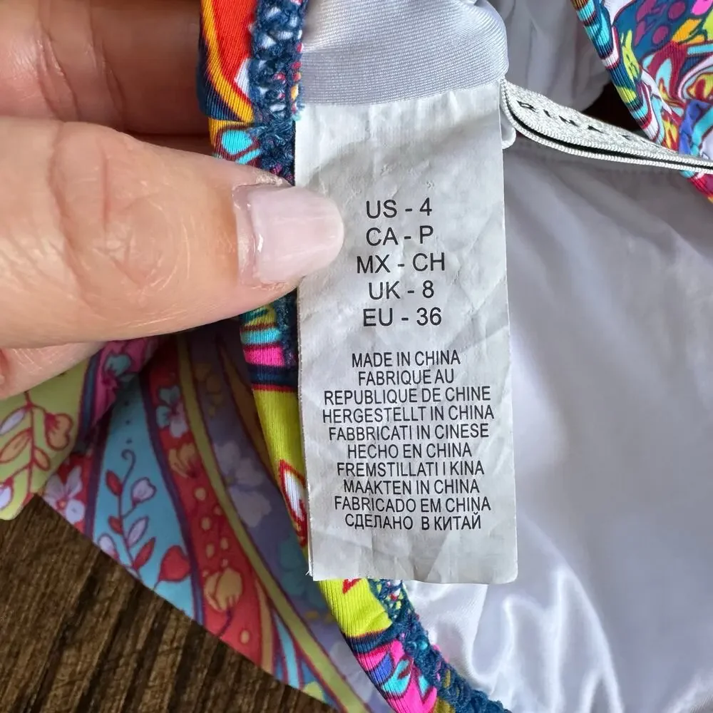 Trina Turk Vibrant Ruffled Bandeau Strapless Bikini Swim Suit Top Size 4 Small